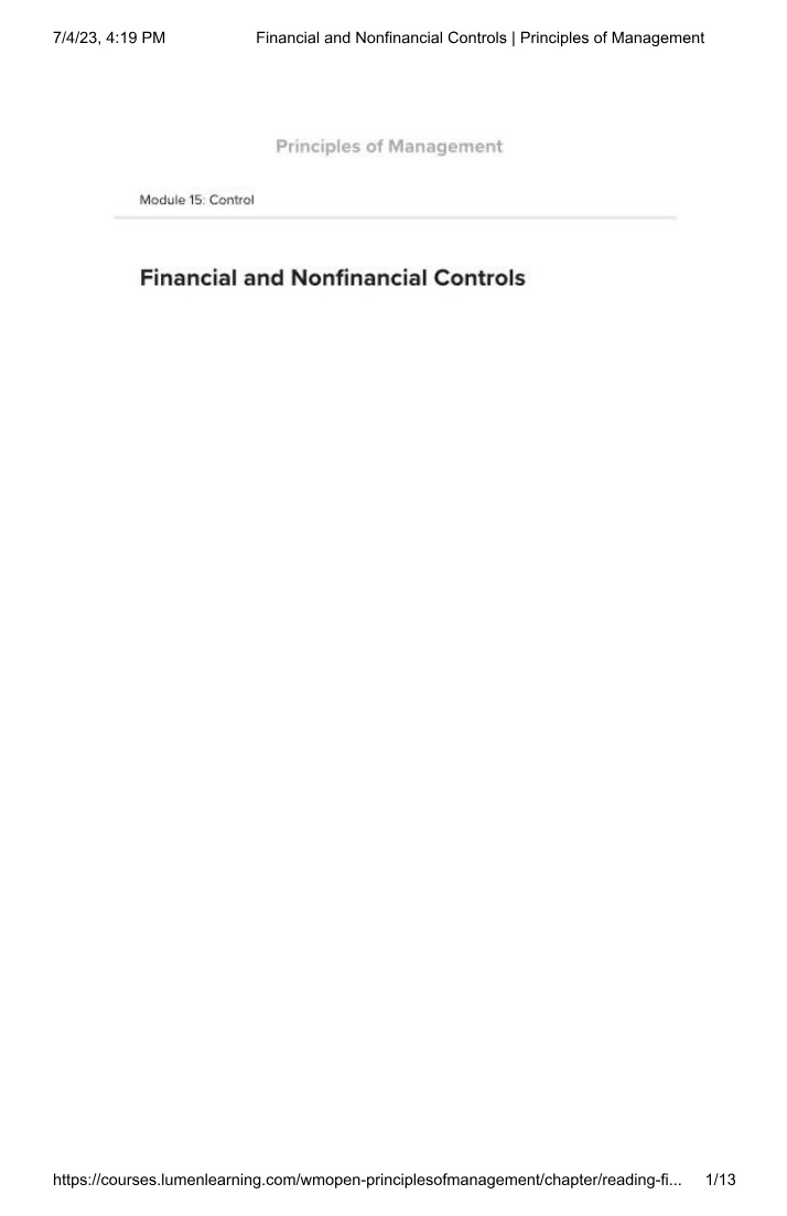 Nonfinancial and Financial Controls
