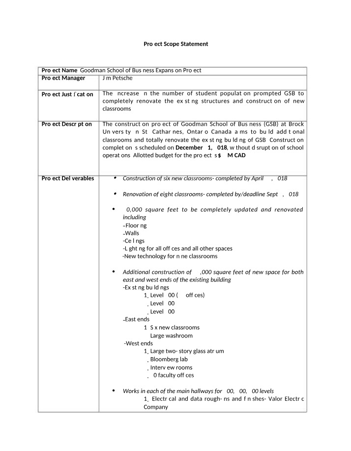 Statement of Project Scope