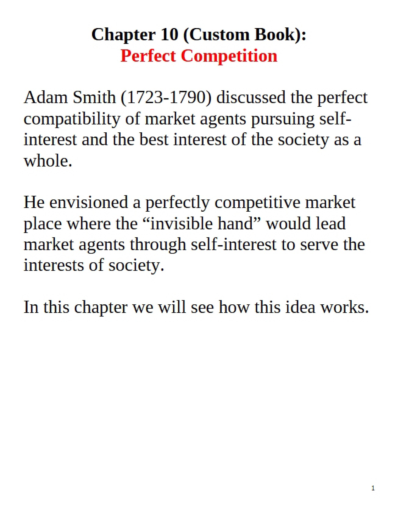 Perfect Competition (Chapter Ten)