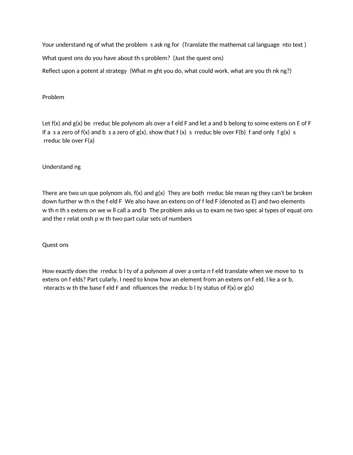 Irreducibility of Polynomials over Field Extensions Notes