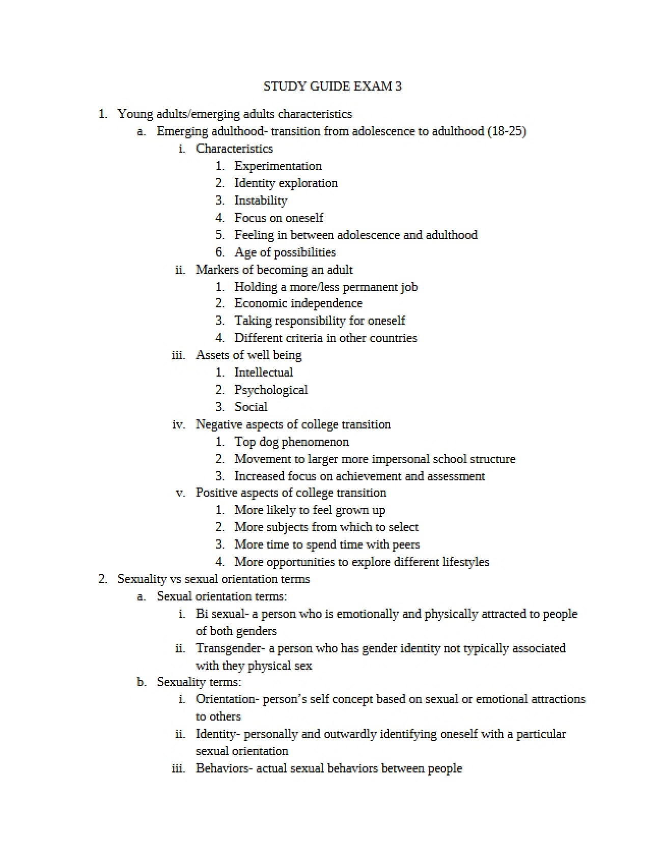 Study Guide for the Third Exam in Adolescent Development