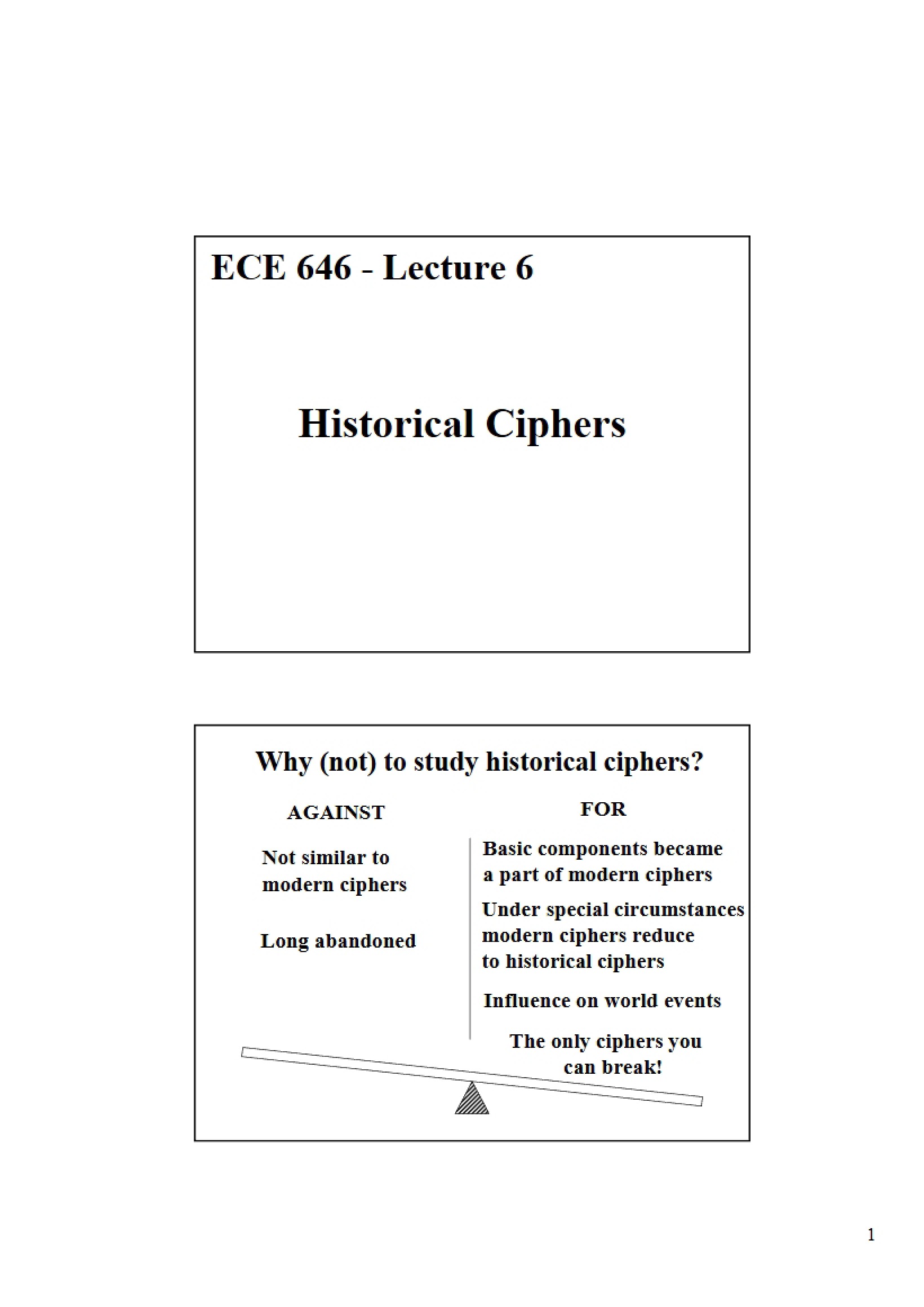 Ciphers in History Lecture 6