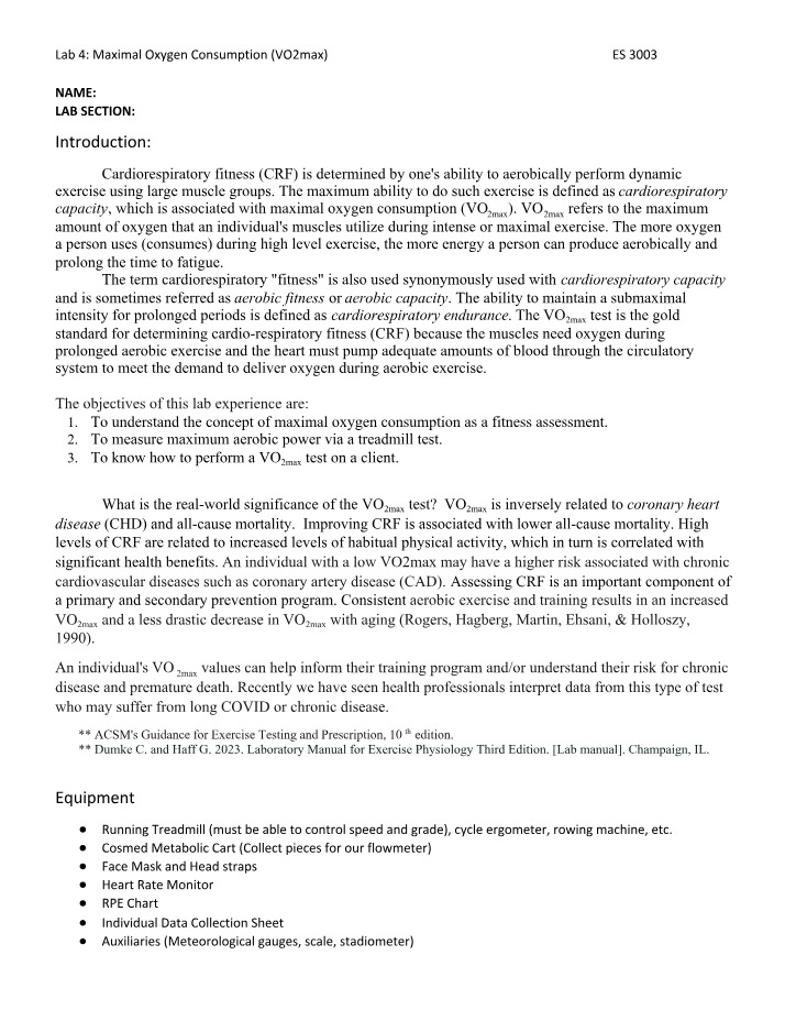 Lab Report on VO2max