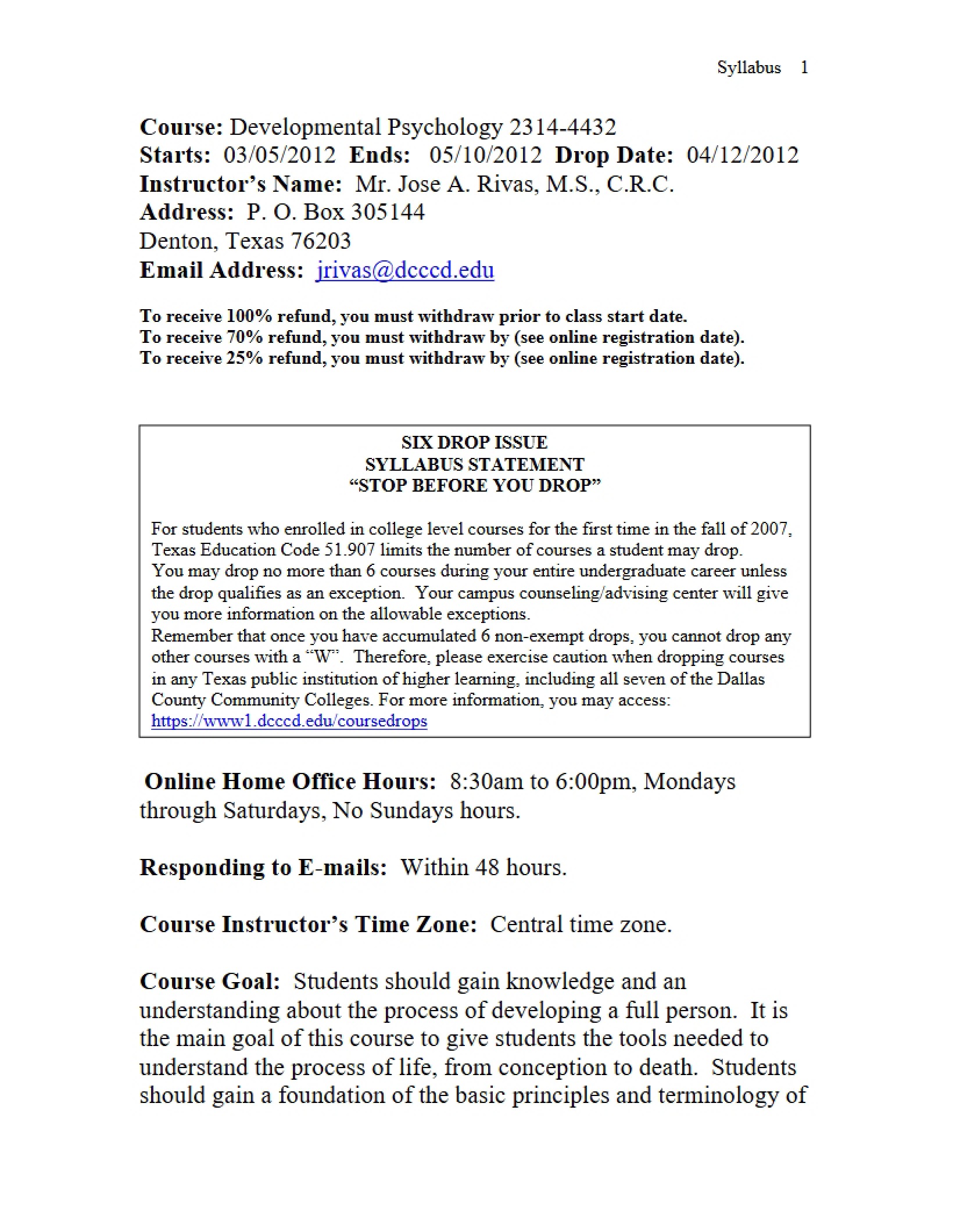 Lifespan Growth and Development Syllabus - 8 Pages