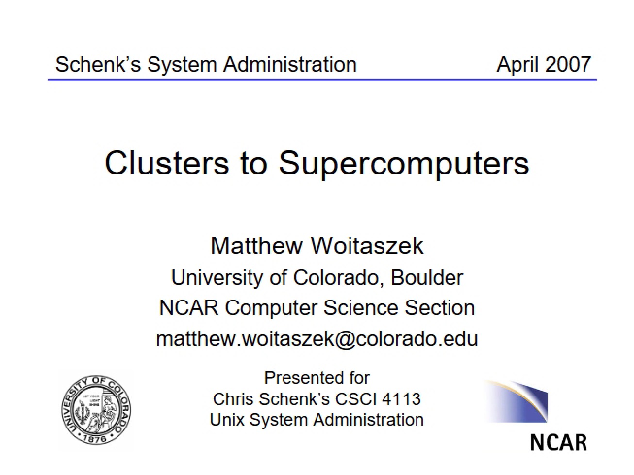 Clusters and Supercomputers