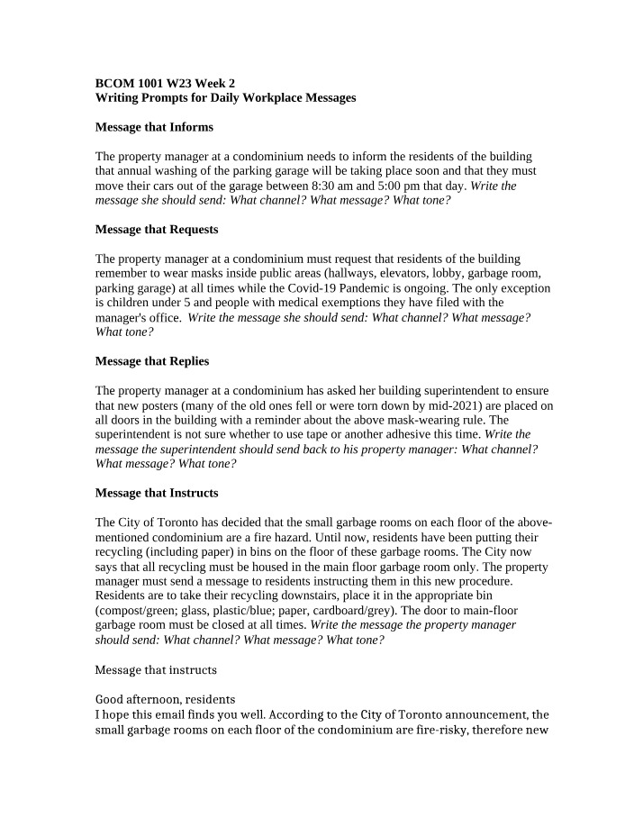 Week 2 Daily Messages Scenarios