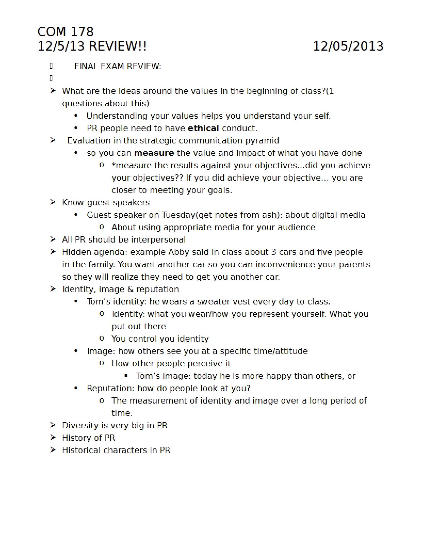 Review Material for COM 178