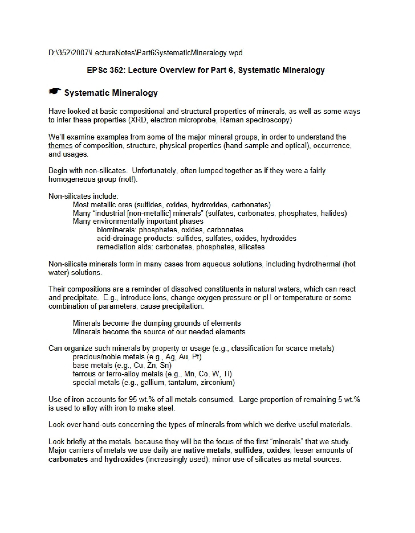 Overview of Part Six Systematic Mineralogy
