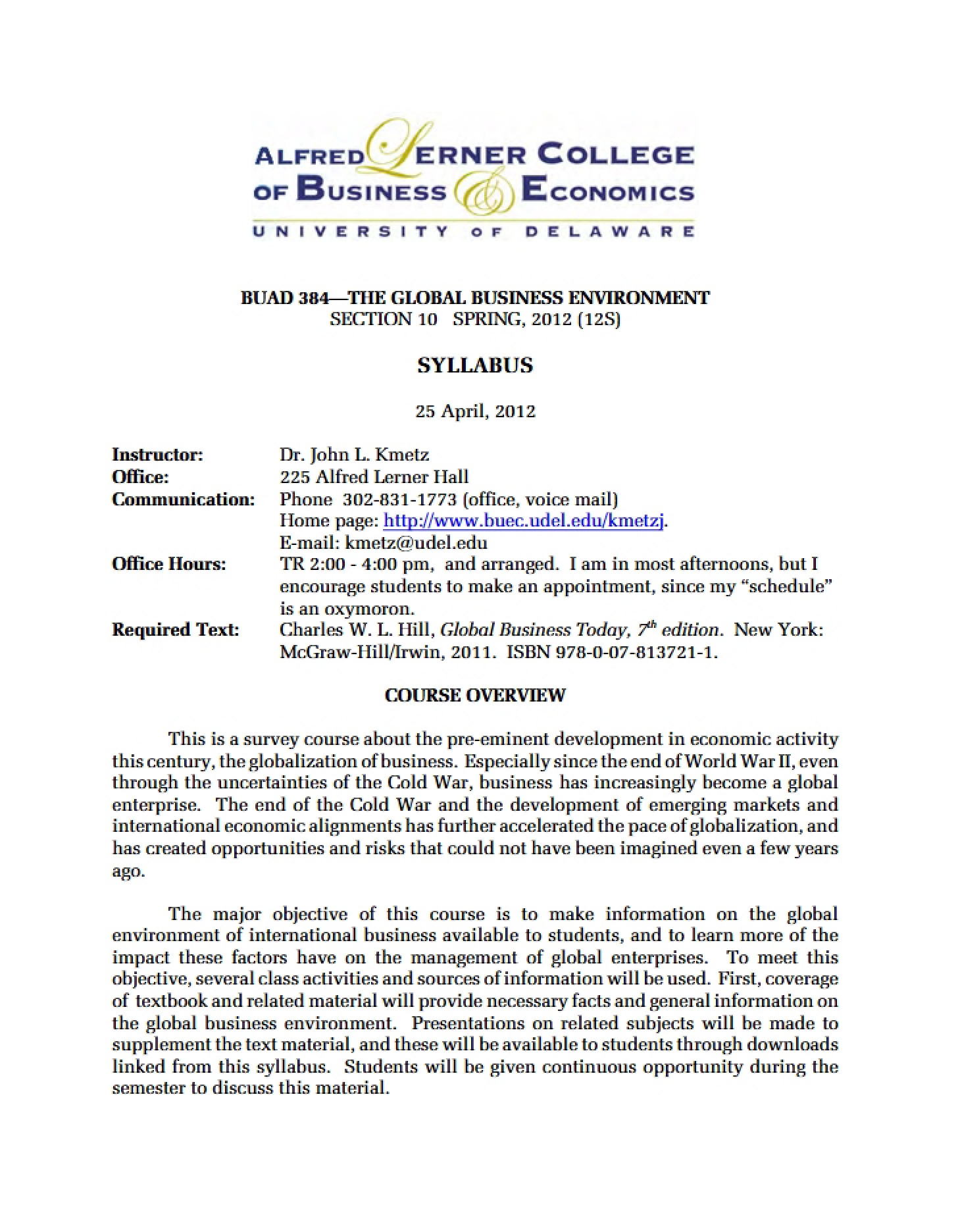 Course Syllabus