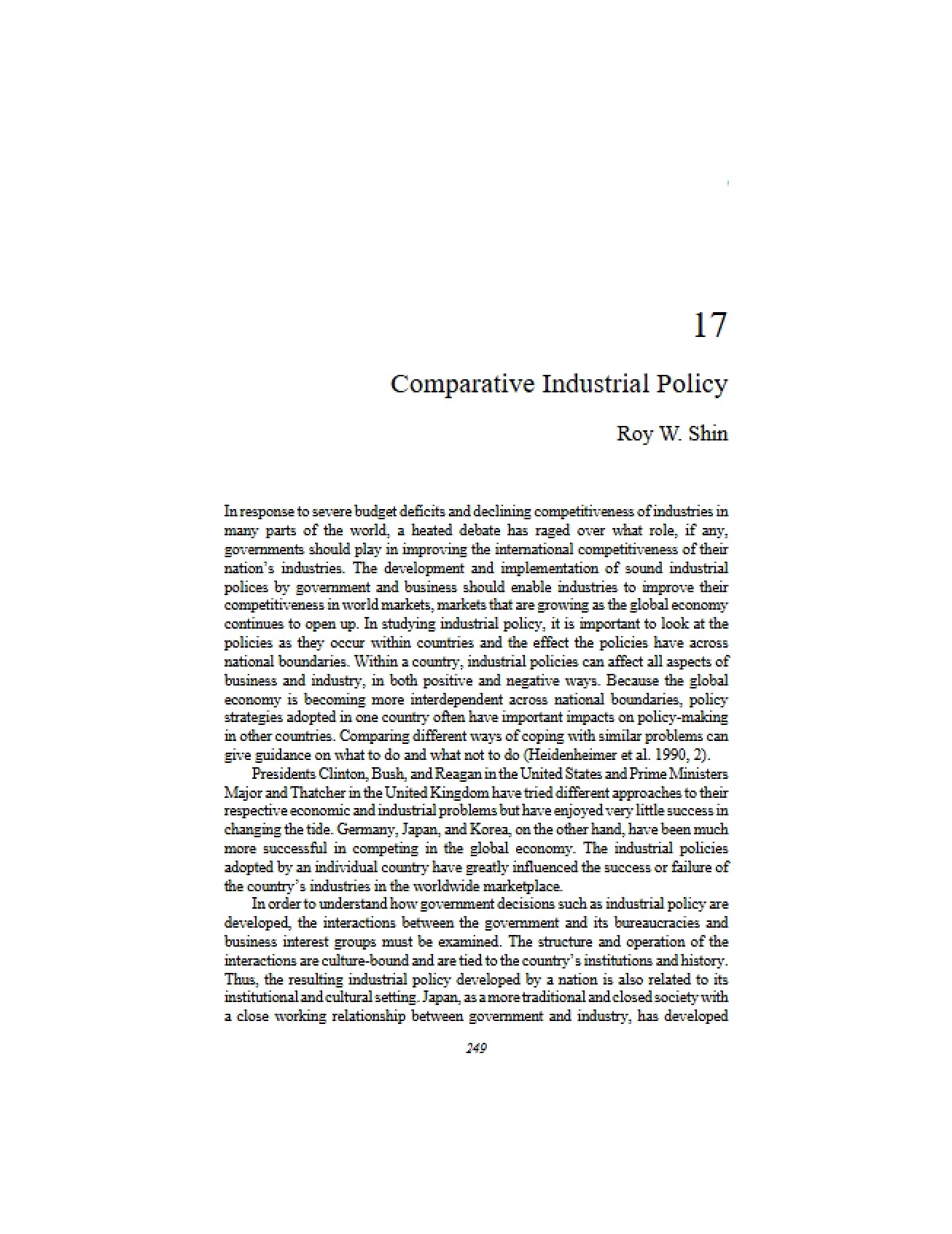 Industrial Policy Comparison