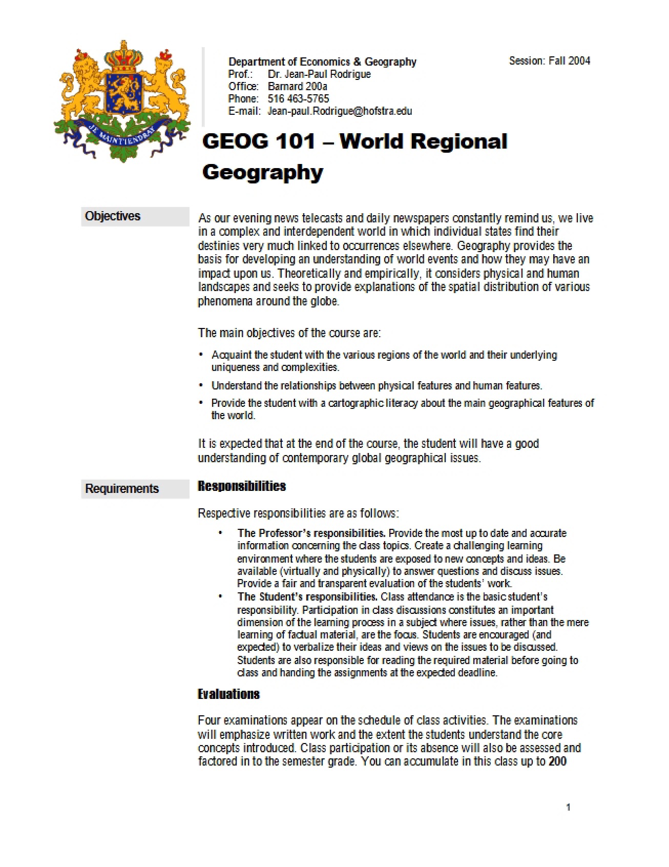 World Regional Geography Syllabus