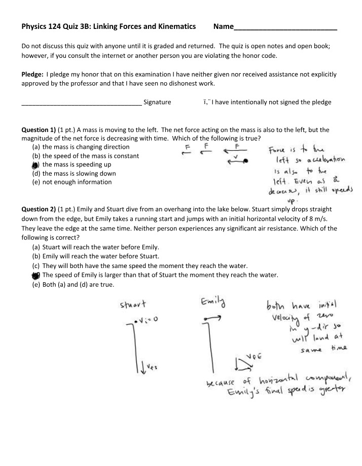 Linking Forces and Kinematics - Quiz 3B