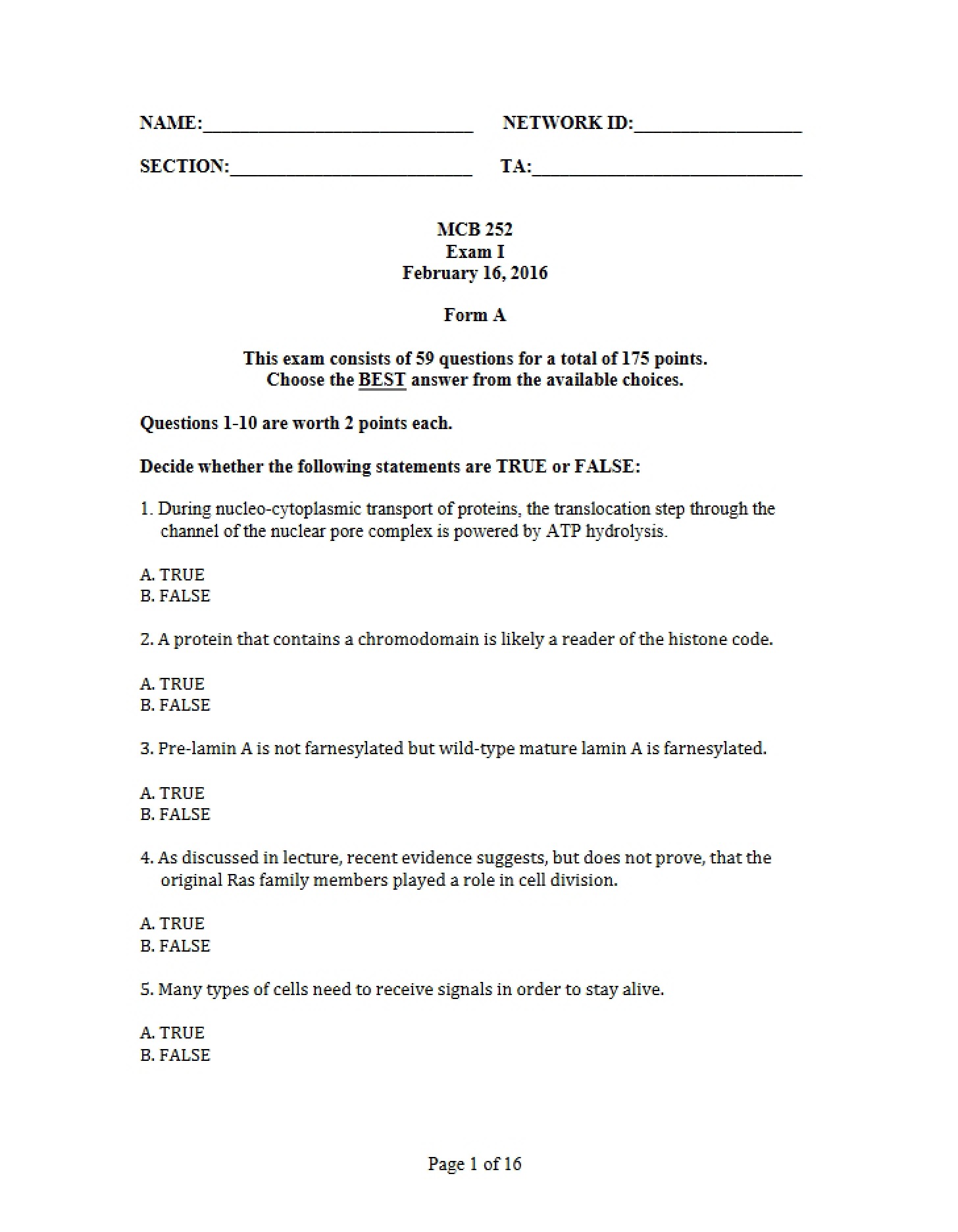 Exam 1 (252)