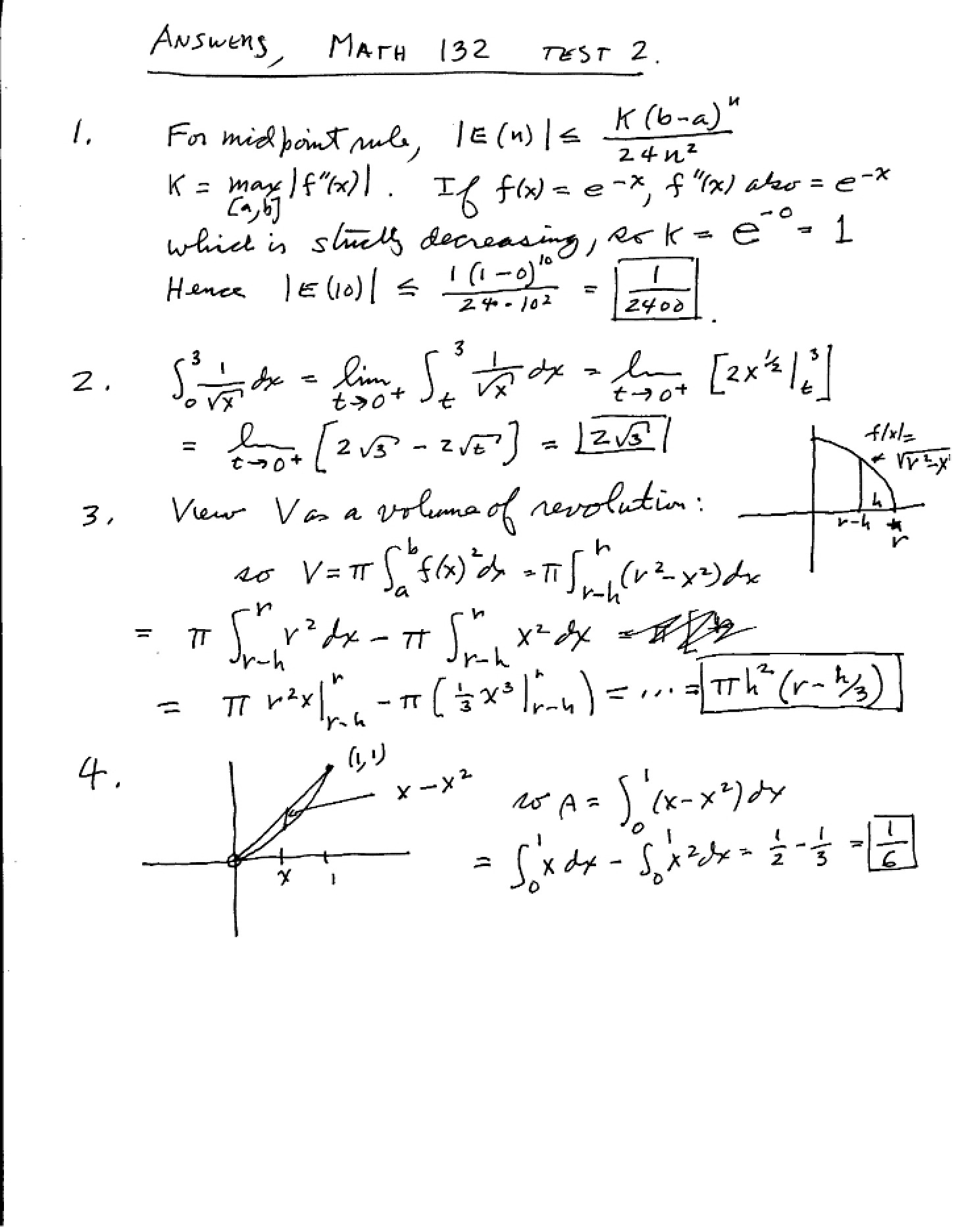 Solutions for Exam Two - Math 132 Fall 2001