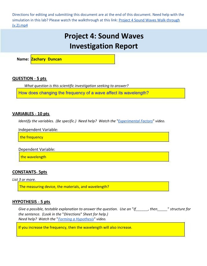 Report on Sound Waves Investigation - Project 4