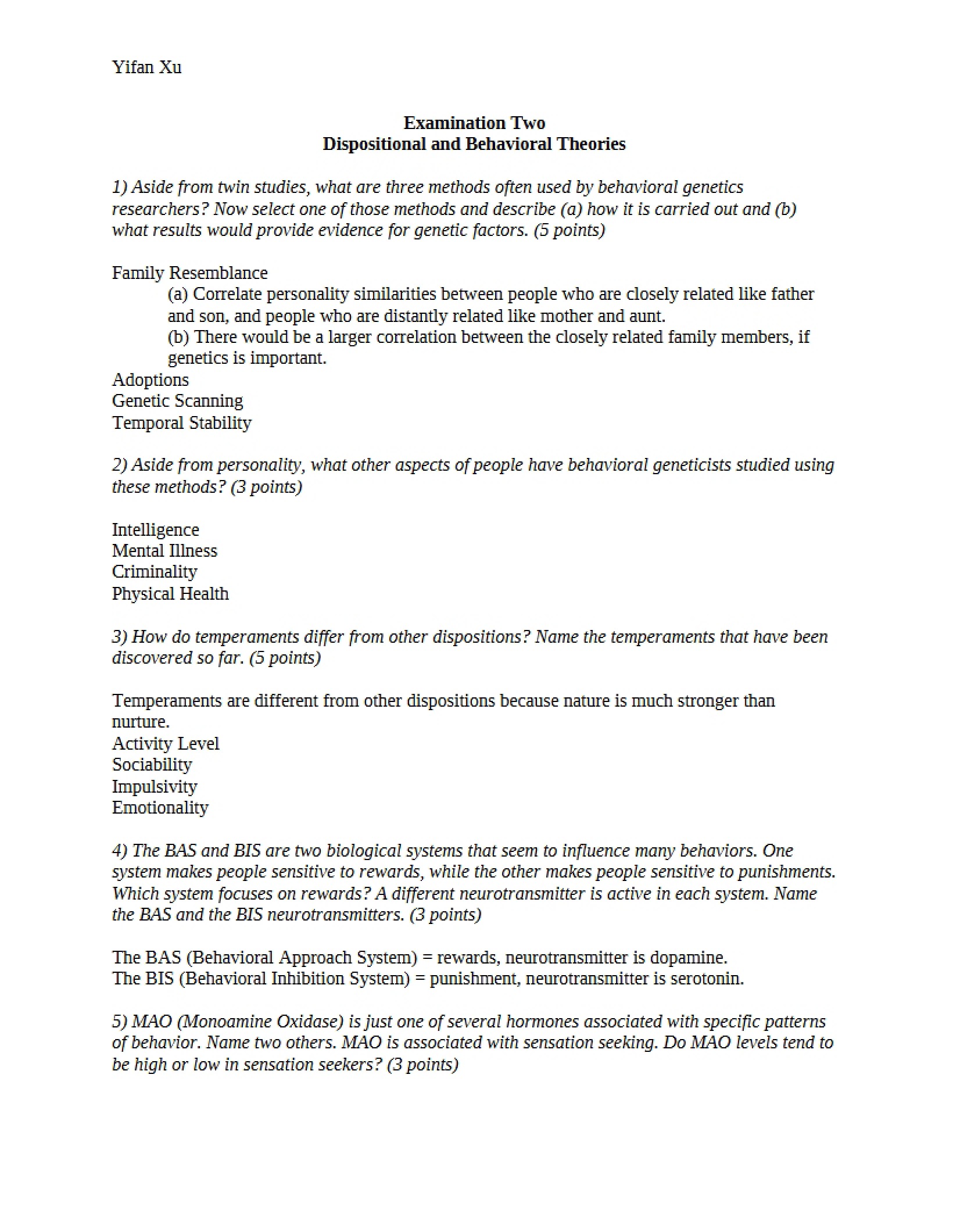 Second Personality Exam
