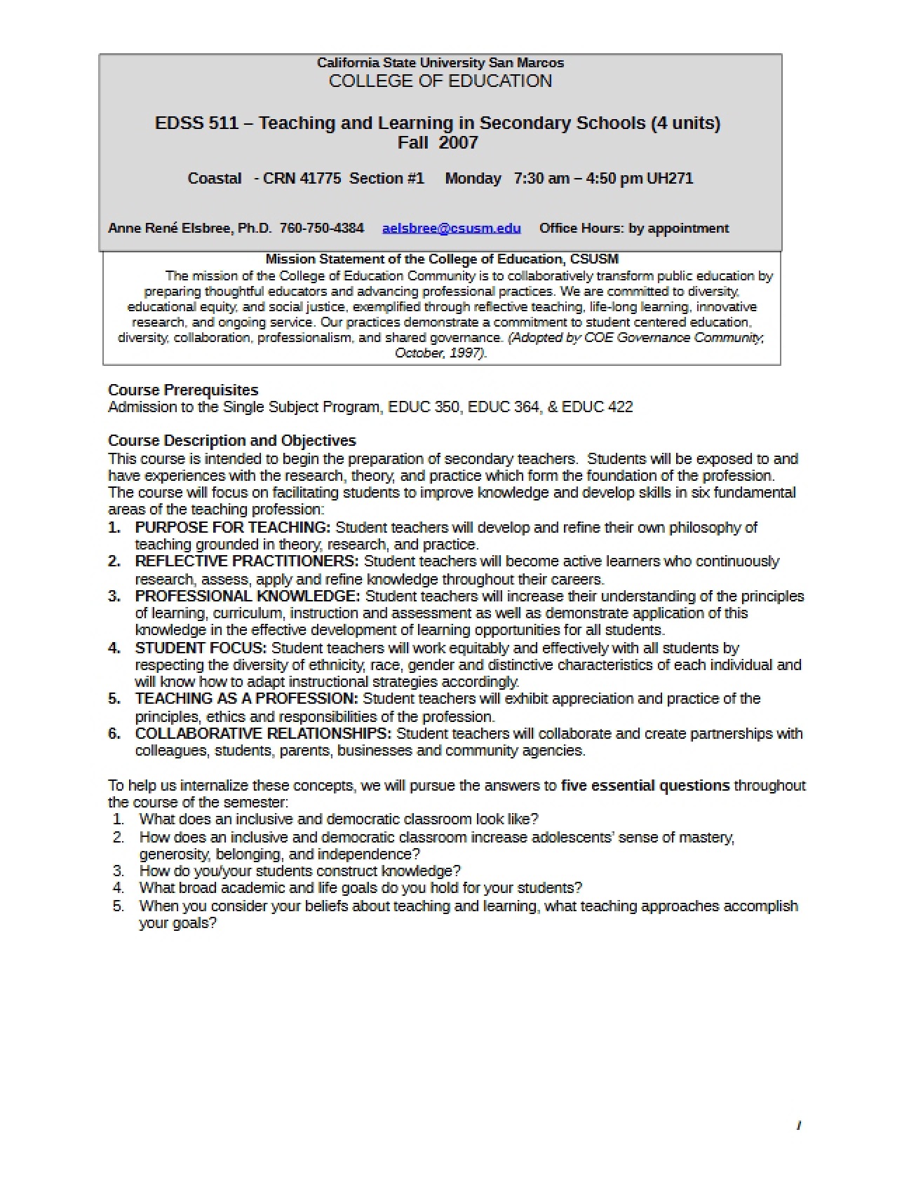 Secondary School Teaching and Learning Syllabus V1