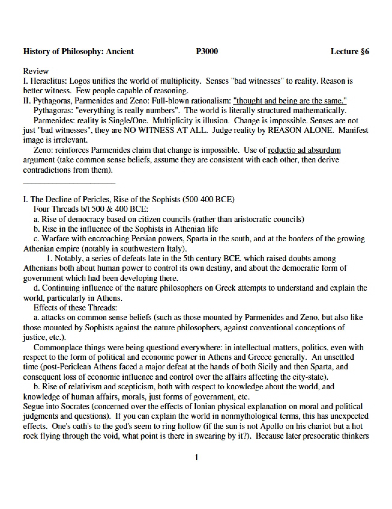 Ancient Philosophy Lecture Notes (Fourth Instance)