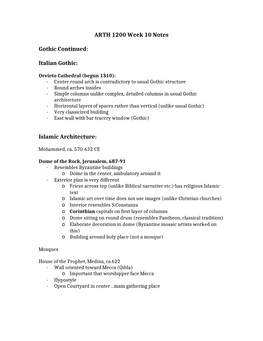 Week 10 Notes for ARTH 1200
