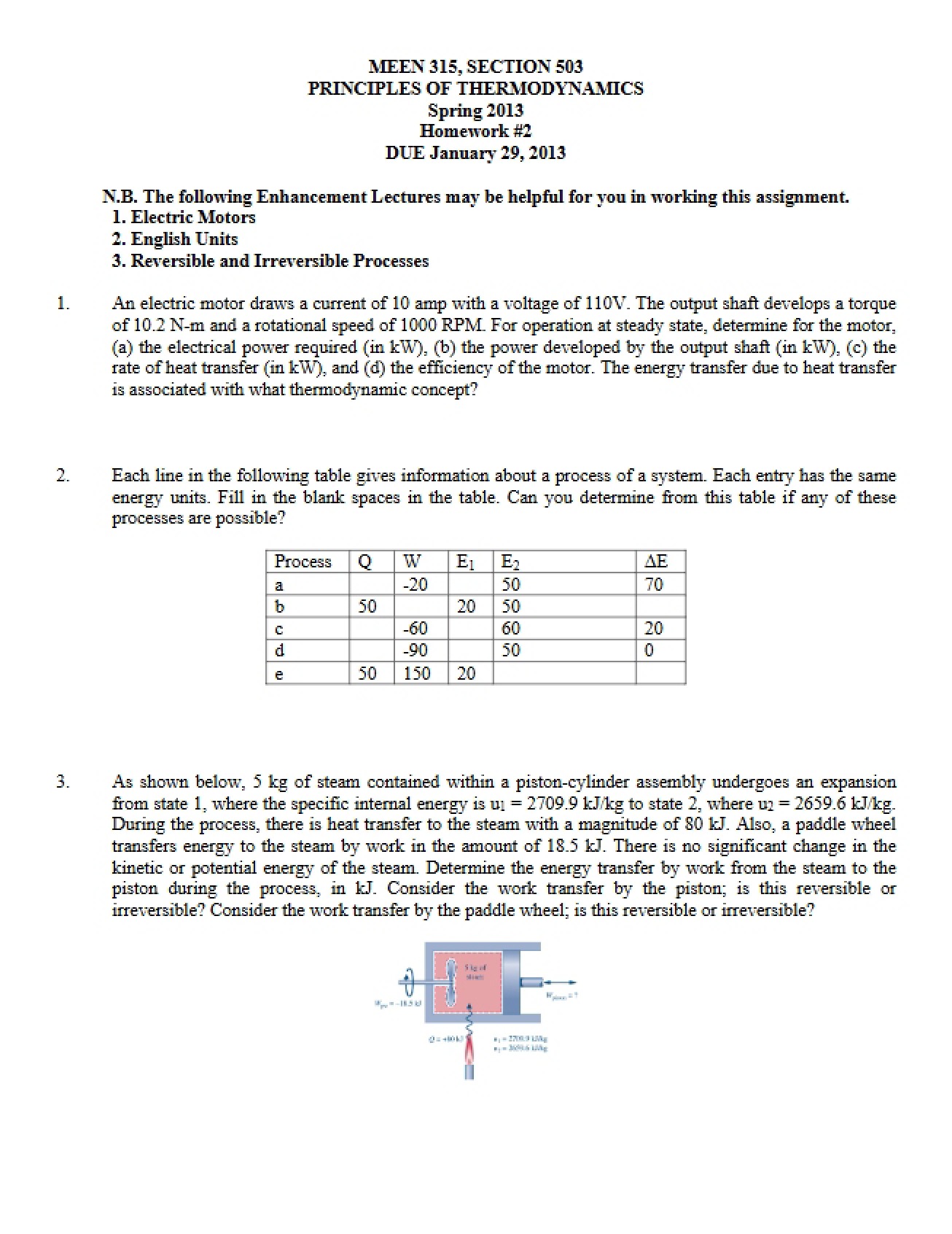 MEEN 315 Homework Two Solutions
