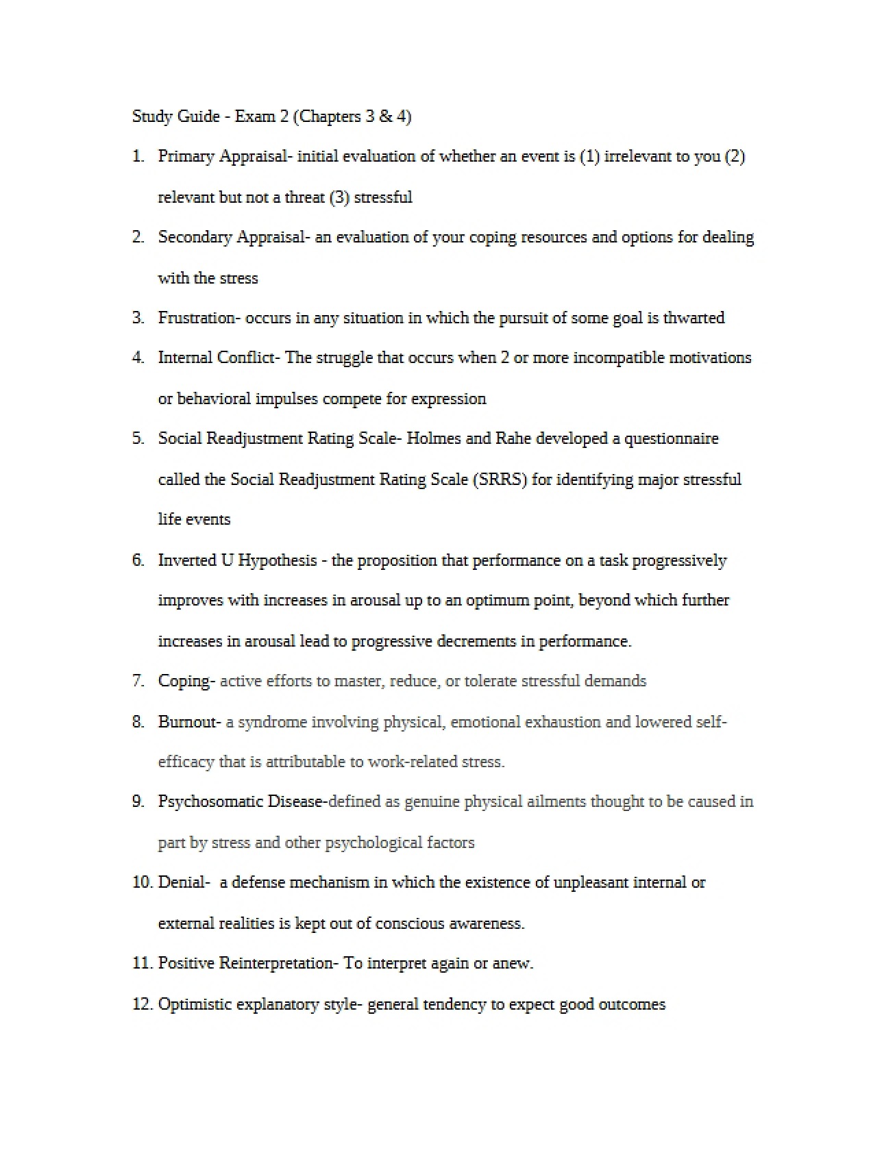 Study Guide for the Second Exam in Psychology