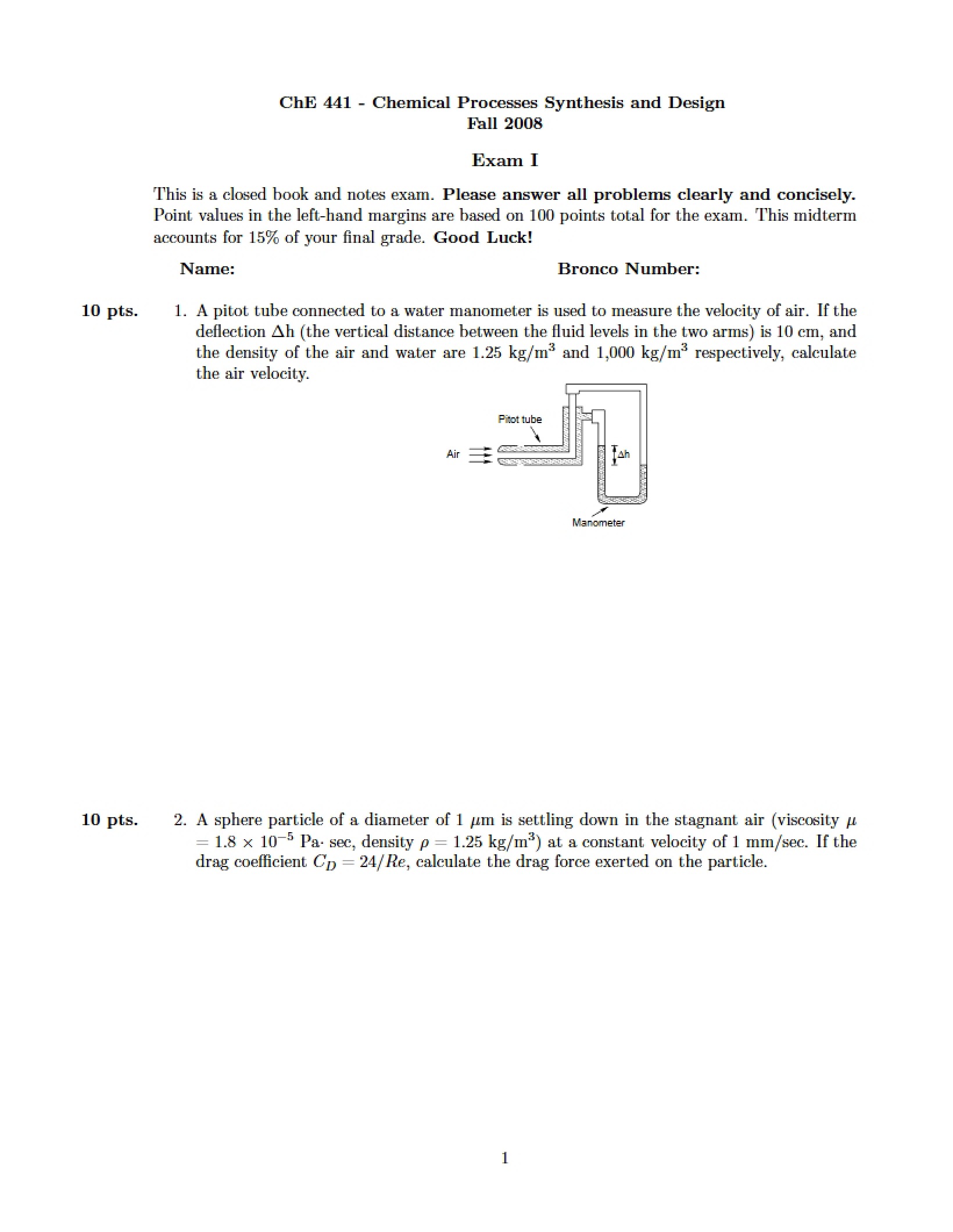 Chemical Processes Exam 1
