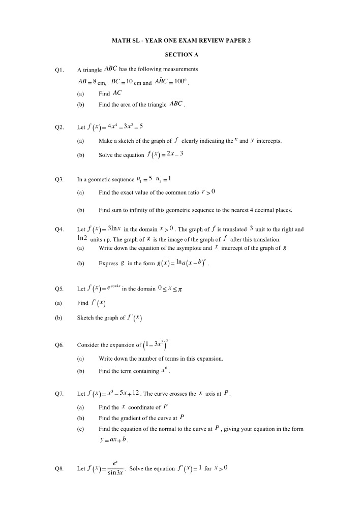 Year 1 Exam Practice Paper 2