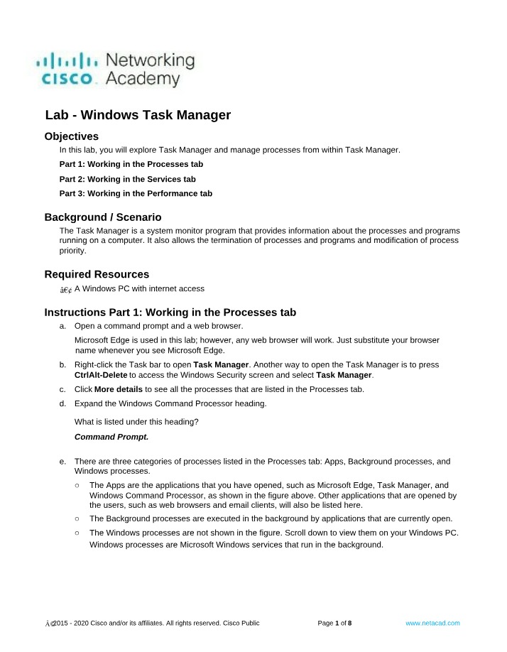 Windows Task Manager Lab