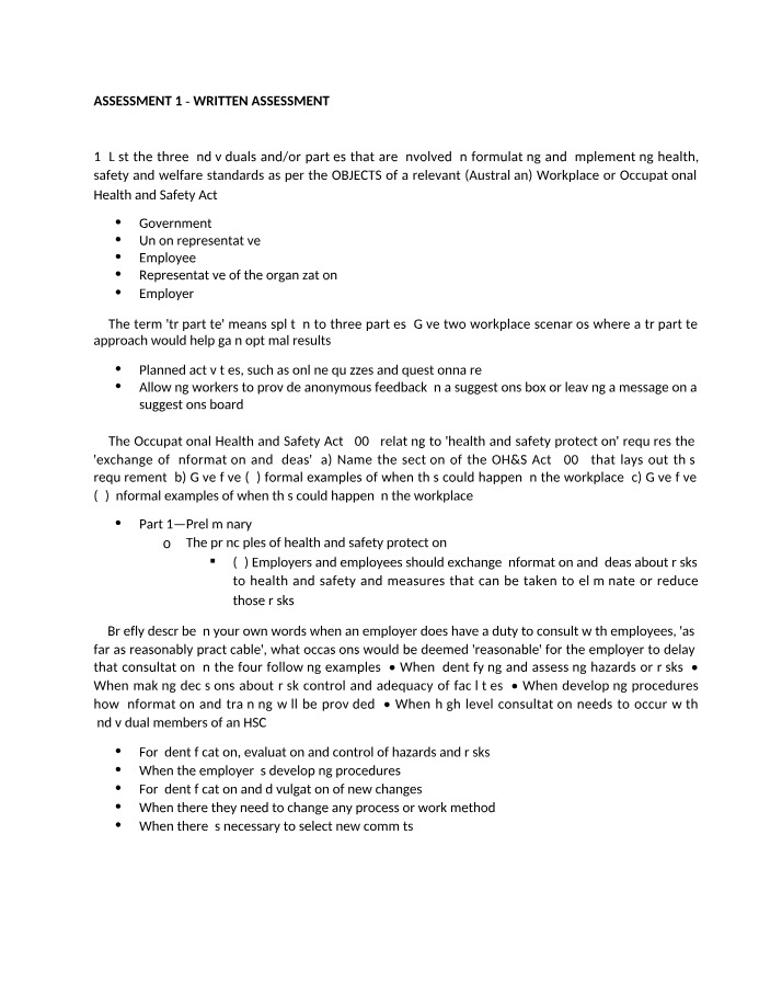 Workplace Health and Safety - Consultation and Standards Overview