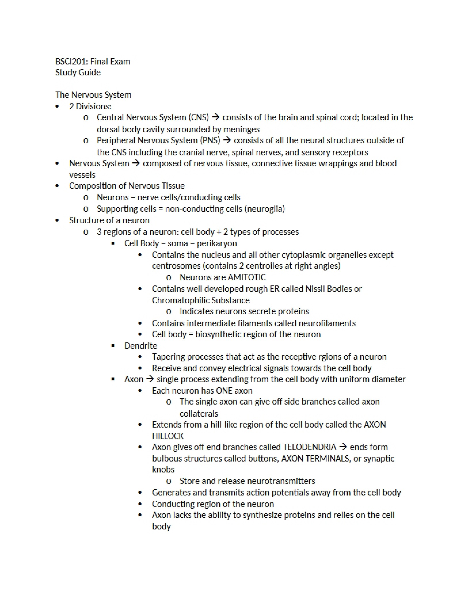 Study Guide for Anatomy