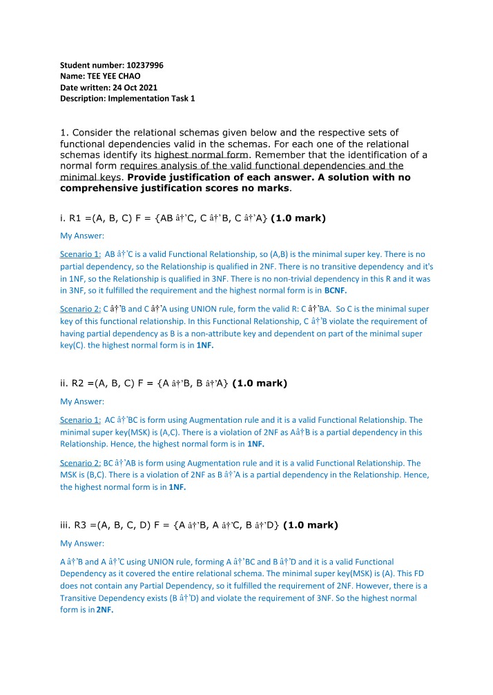 Identifying Normal Forms for Relational Schemas and Indexing