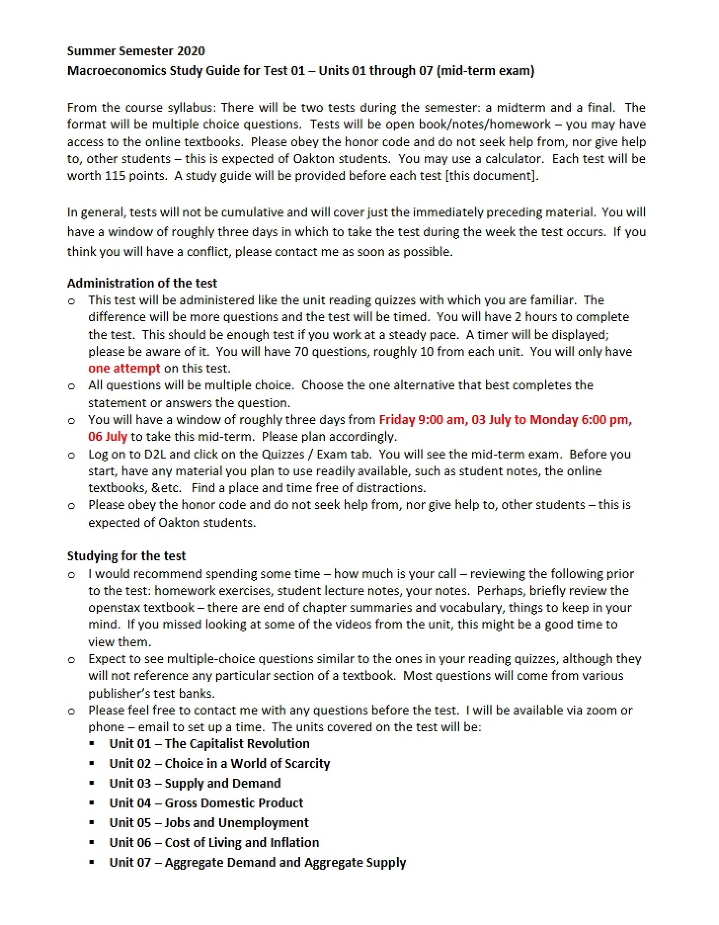 First Midterm Test Study Guide
