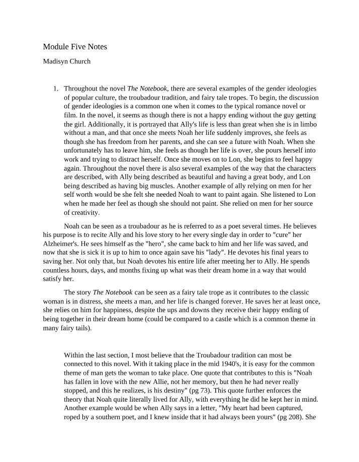 Module 5 Notes - Gender Ideologies and Fairy Tale Tropes