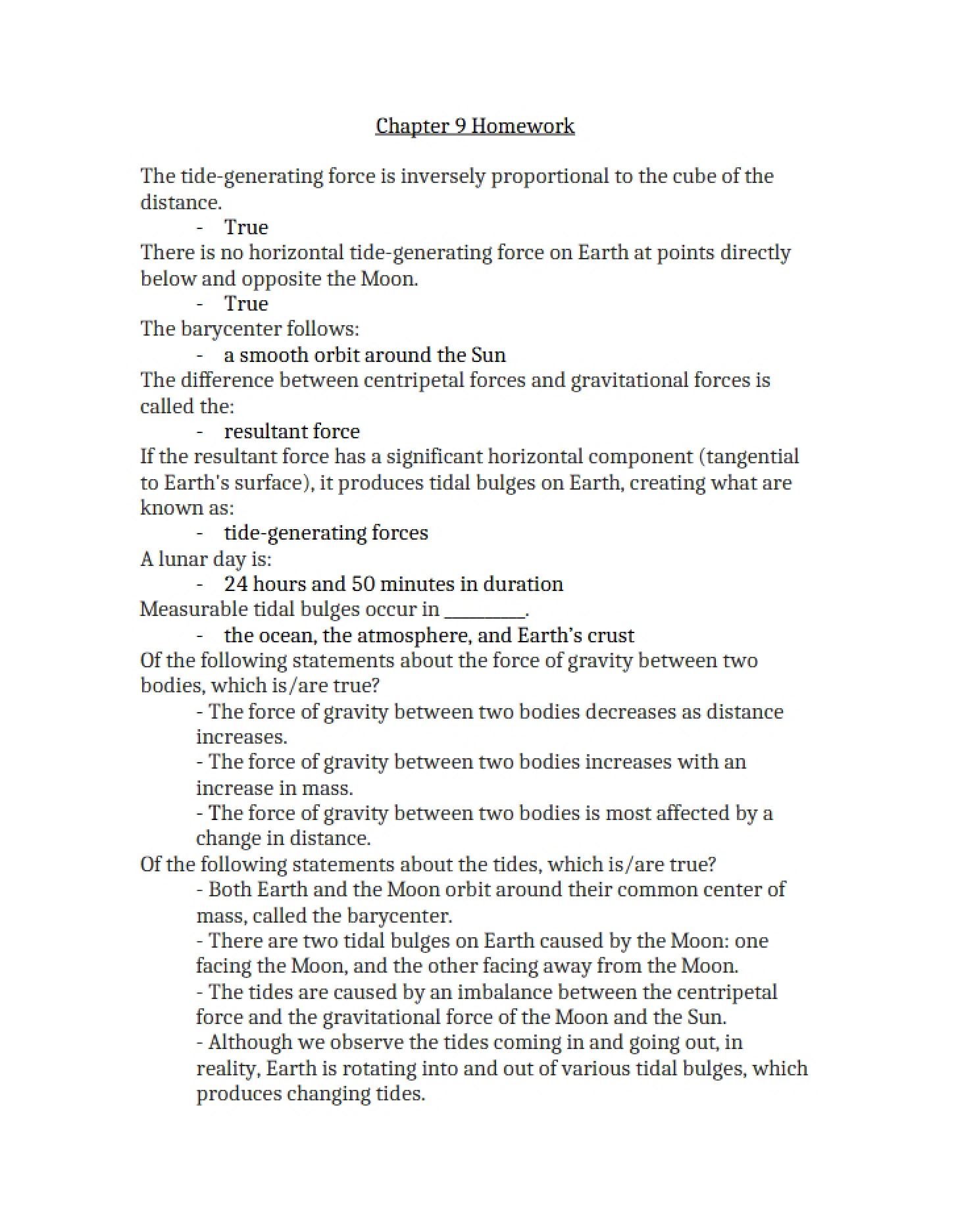 Homework Chapter 9