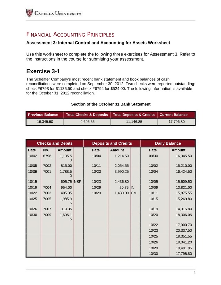 Bank Reconciliation - Internal Control and Asset Accounting
