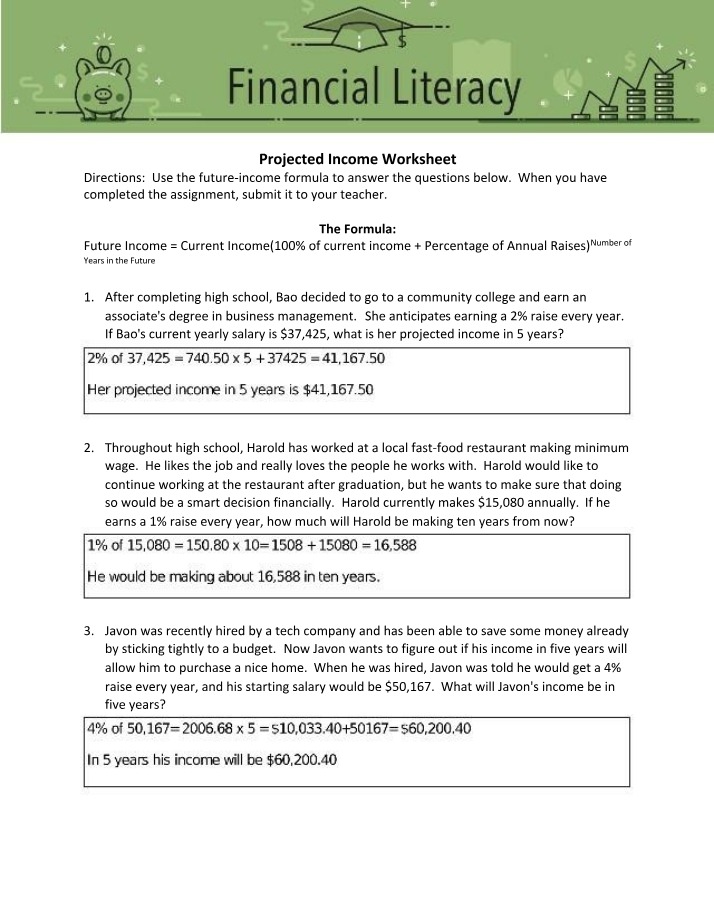 Worksheet for Projected Income