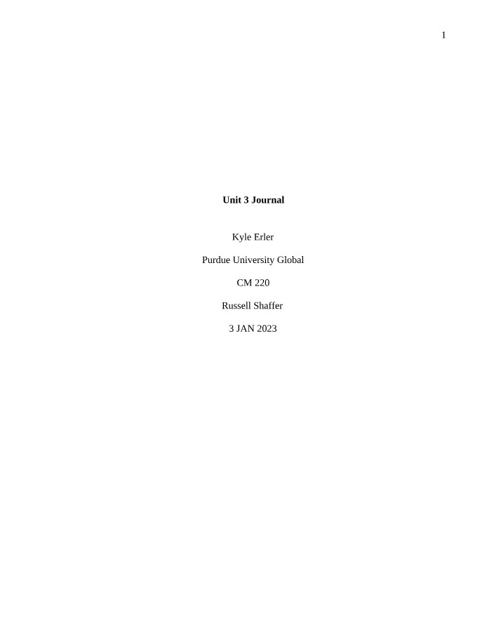 Journal for Unit 3