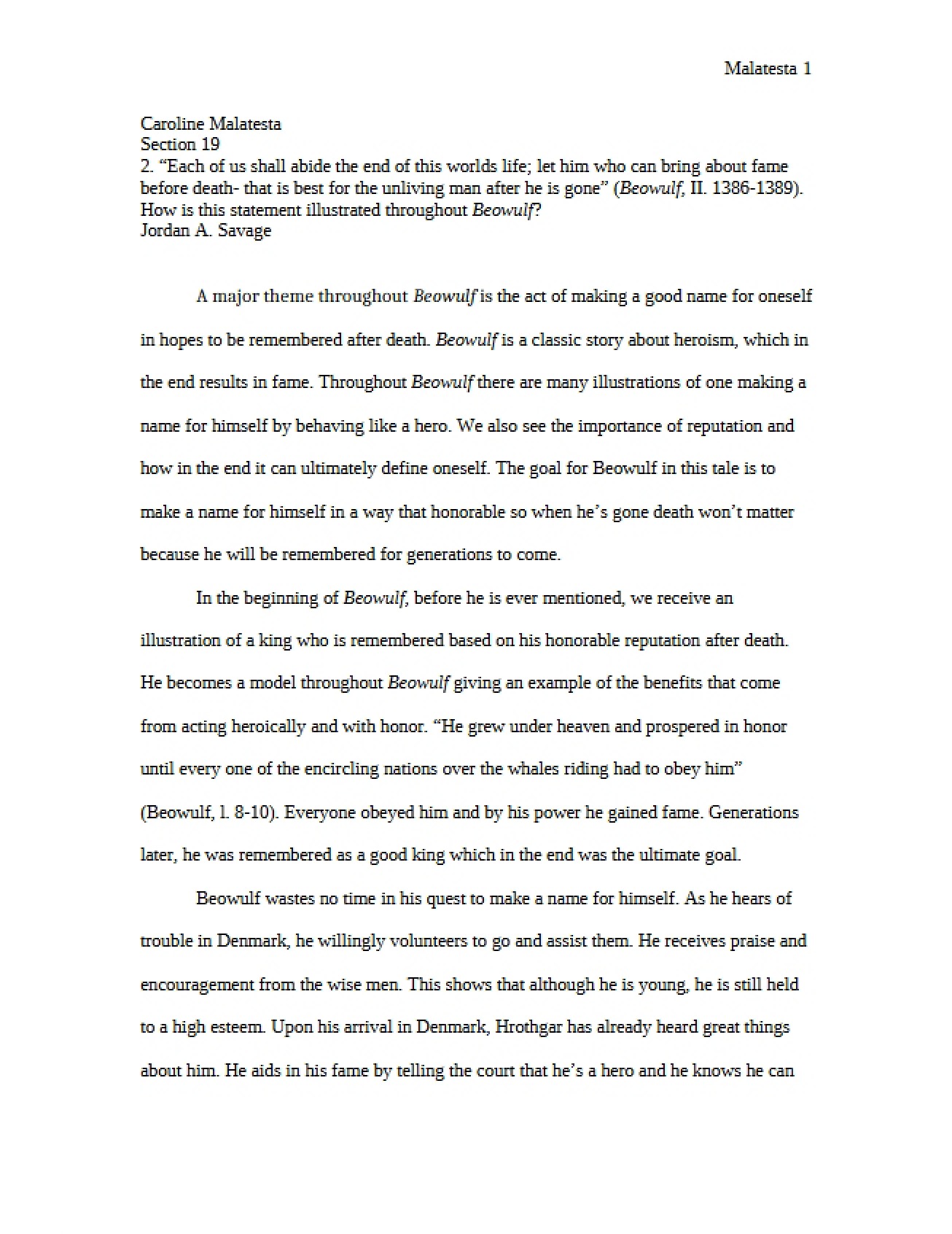 Essay for British Literature to the 18th Century