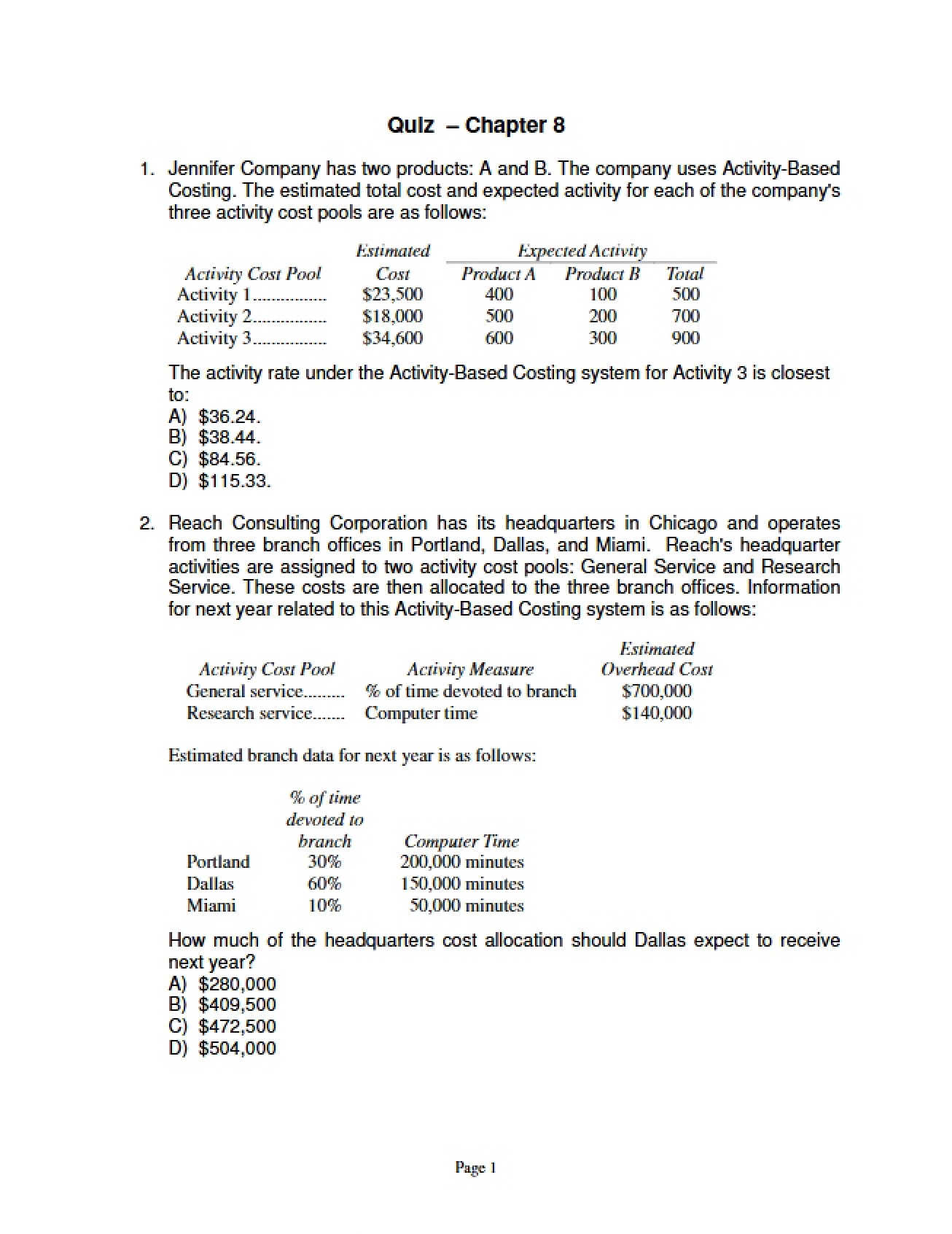 Chapter Eight Assessment
