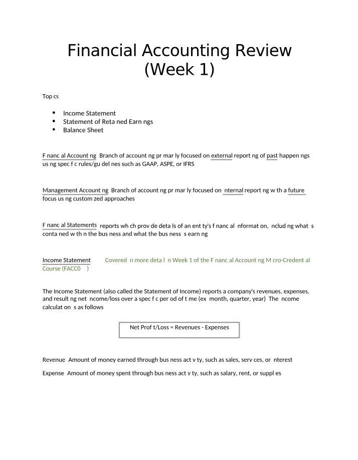 Income Statement and Retained Earnings - Financial Accounting Review