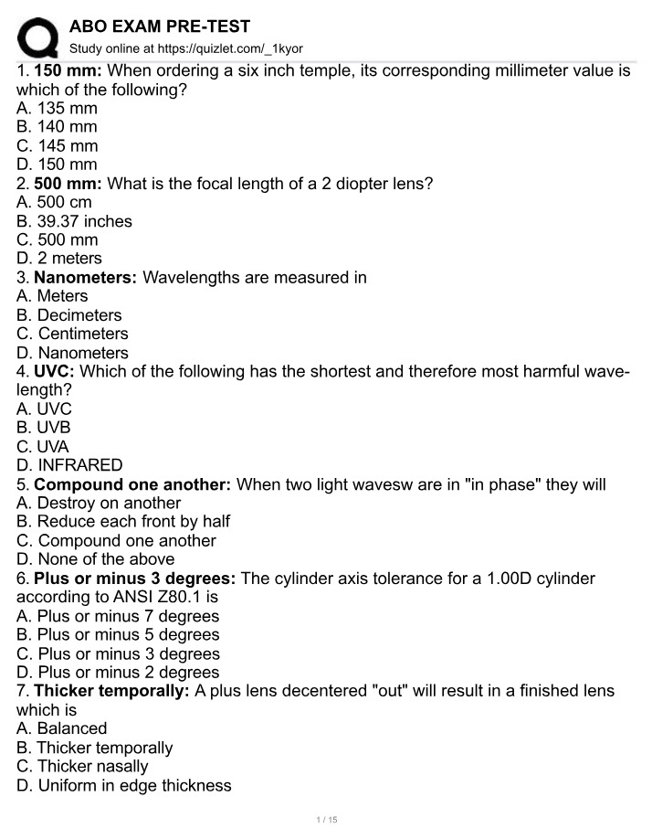 Pre-Test for ABO Exam