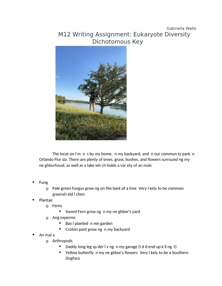 Eukaryote Diversity Dichotomous Key - M12 Writing Assignment