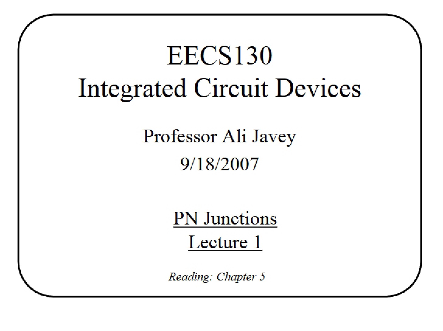 Lecture 1 PN Junctions