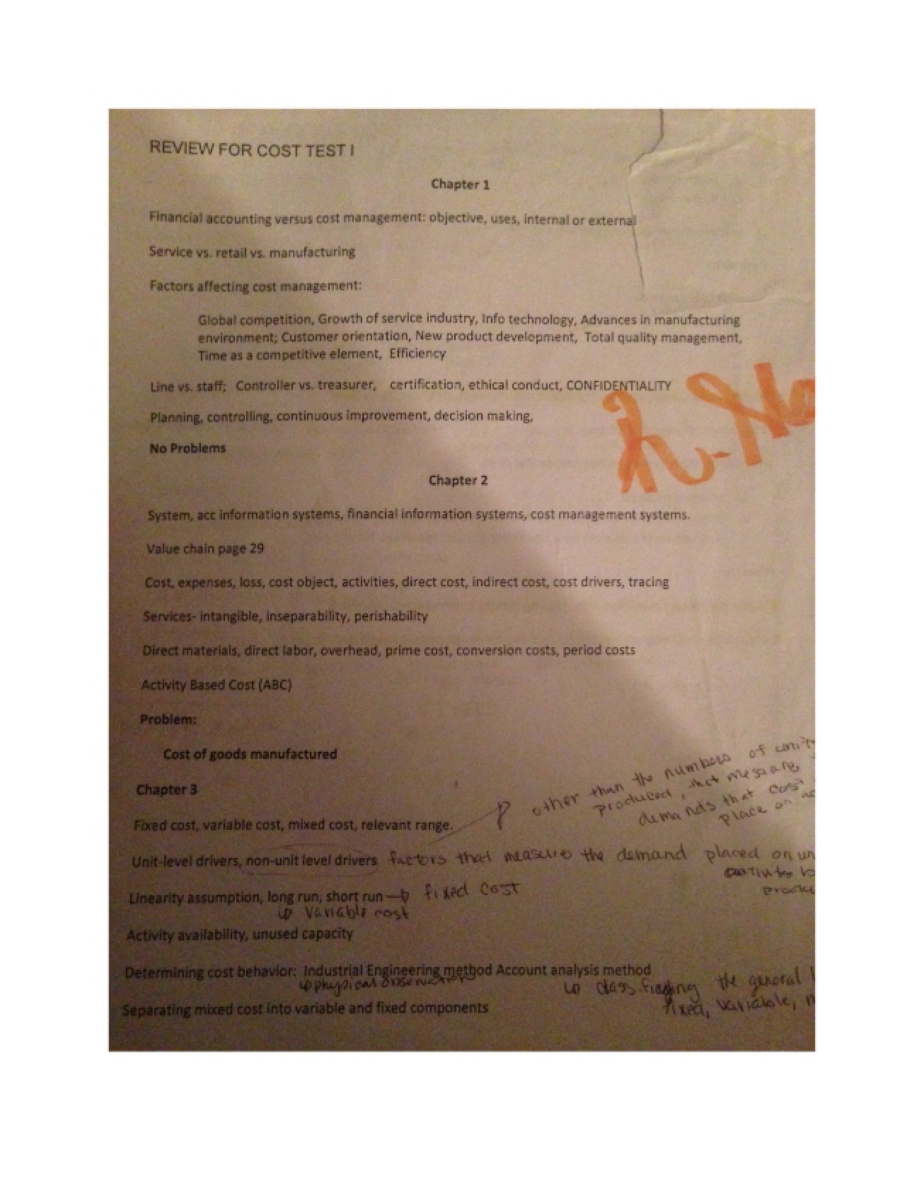 First Test for Cost Accounting I