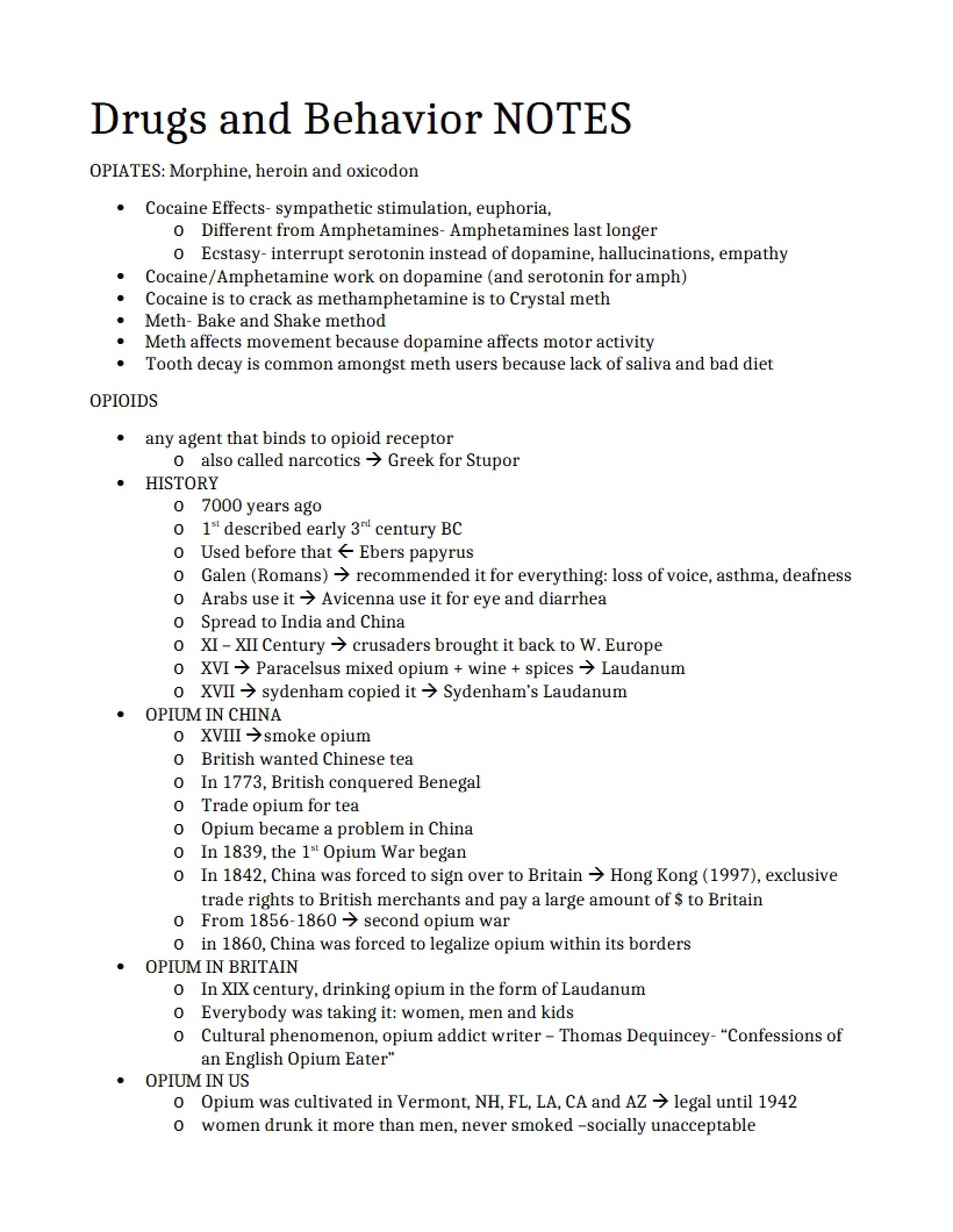 Behavior and Drugs Notes