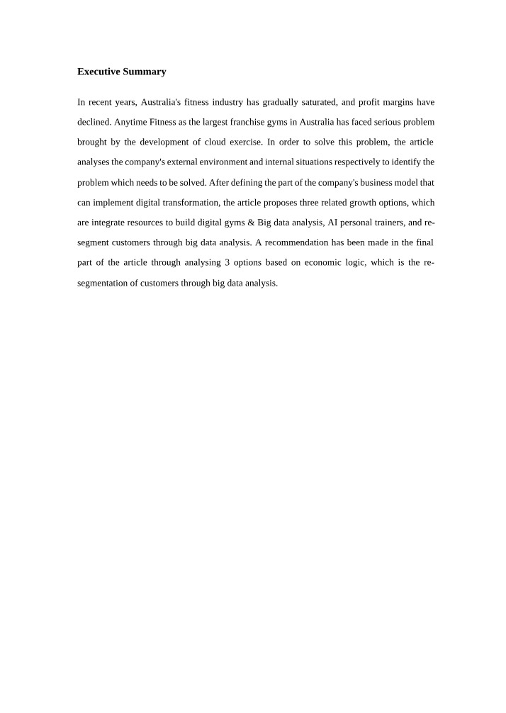 Growth Options Analysis for Anytime Fitness Digital Transformation