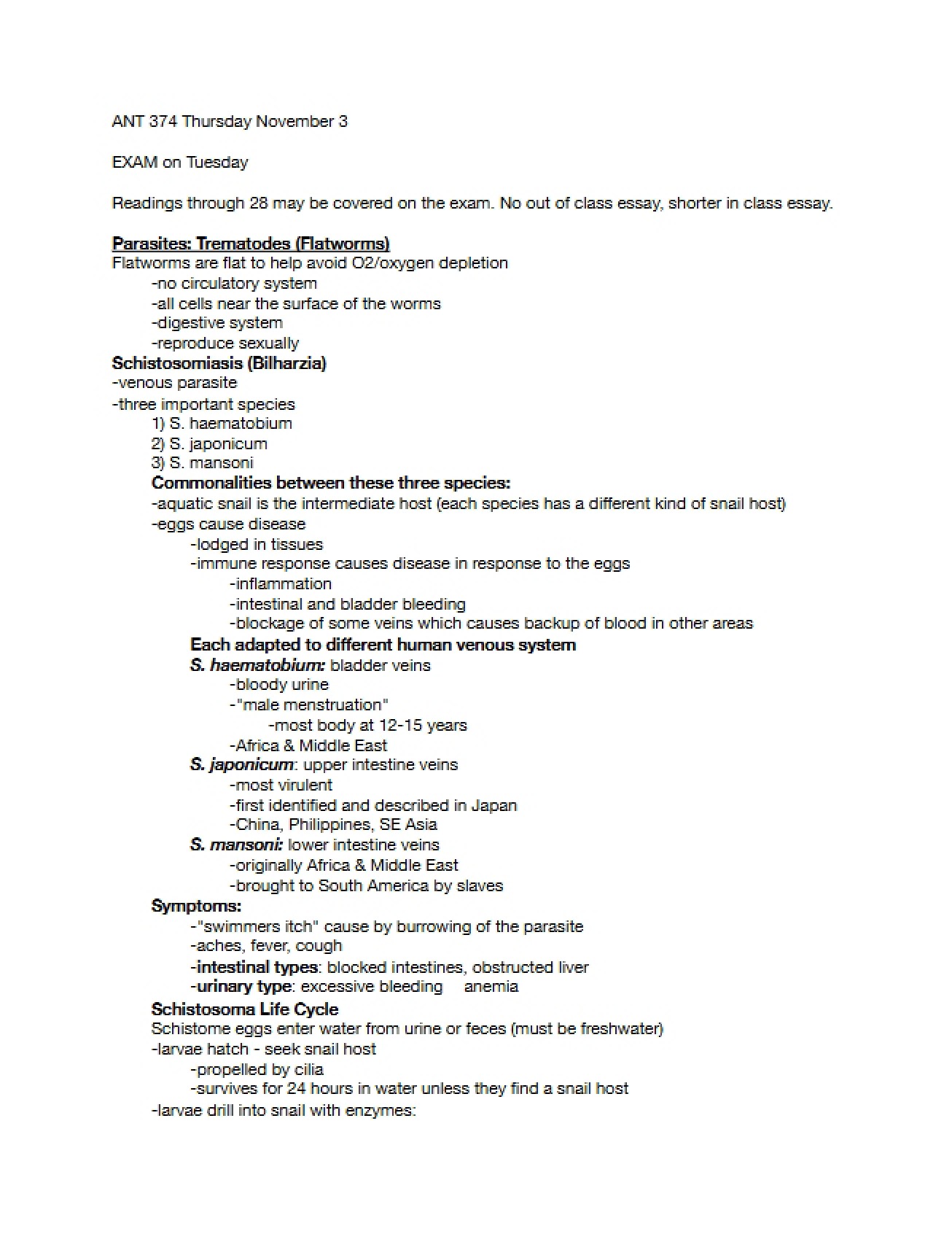 Lecture Notes for November 3 2016