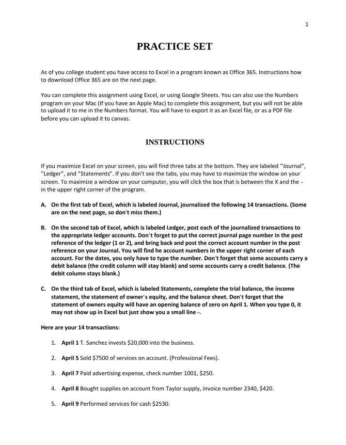Practice Set for College Students - Master Excel with Office 365