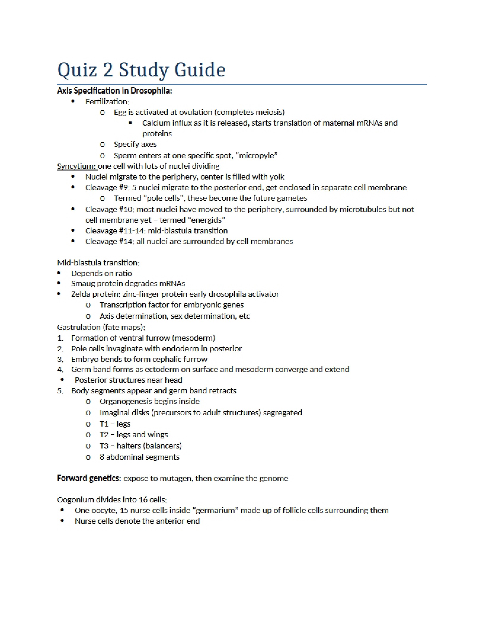 Study Guide for Second Quiz
