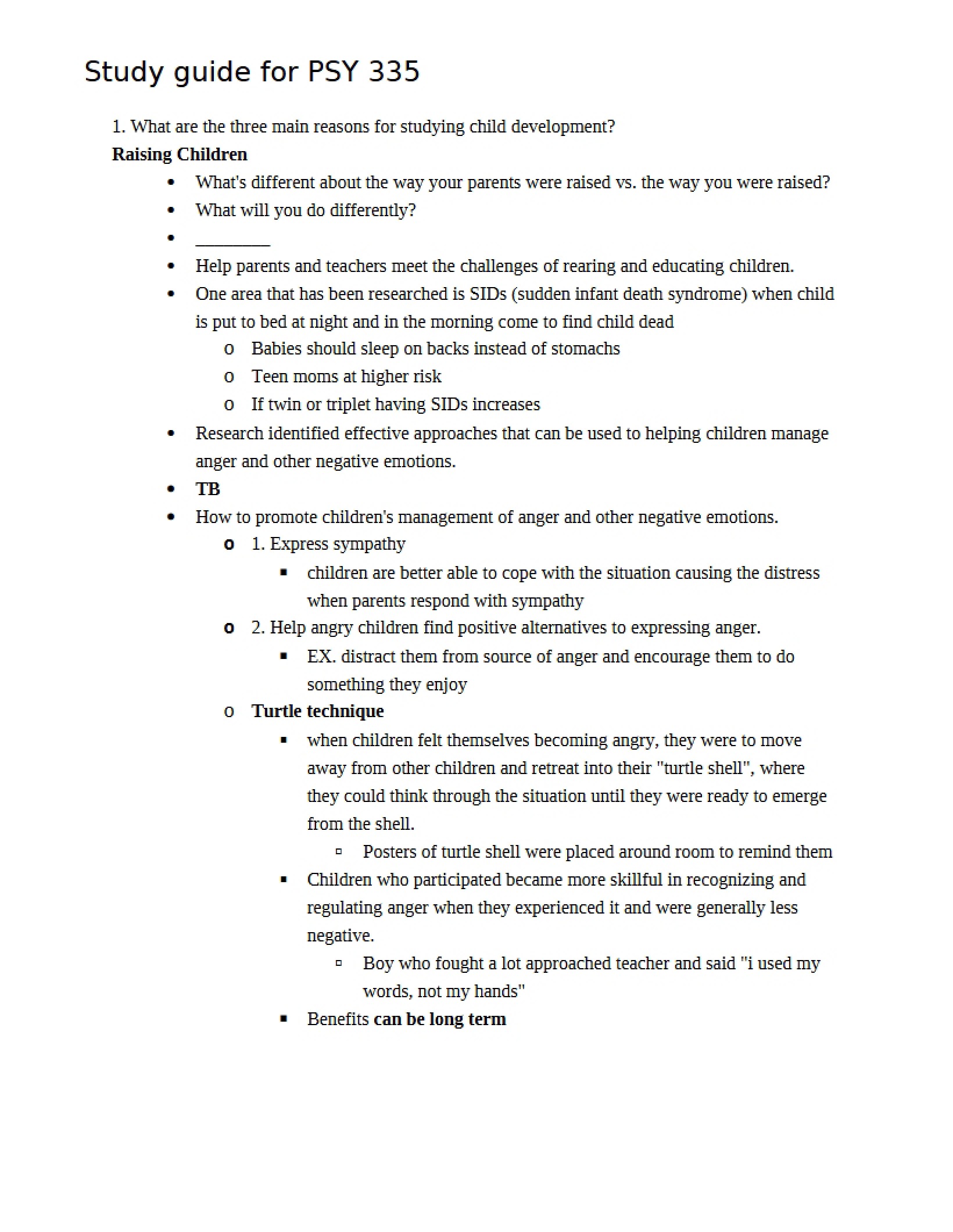 Childhood Psychology Study Guide